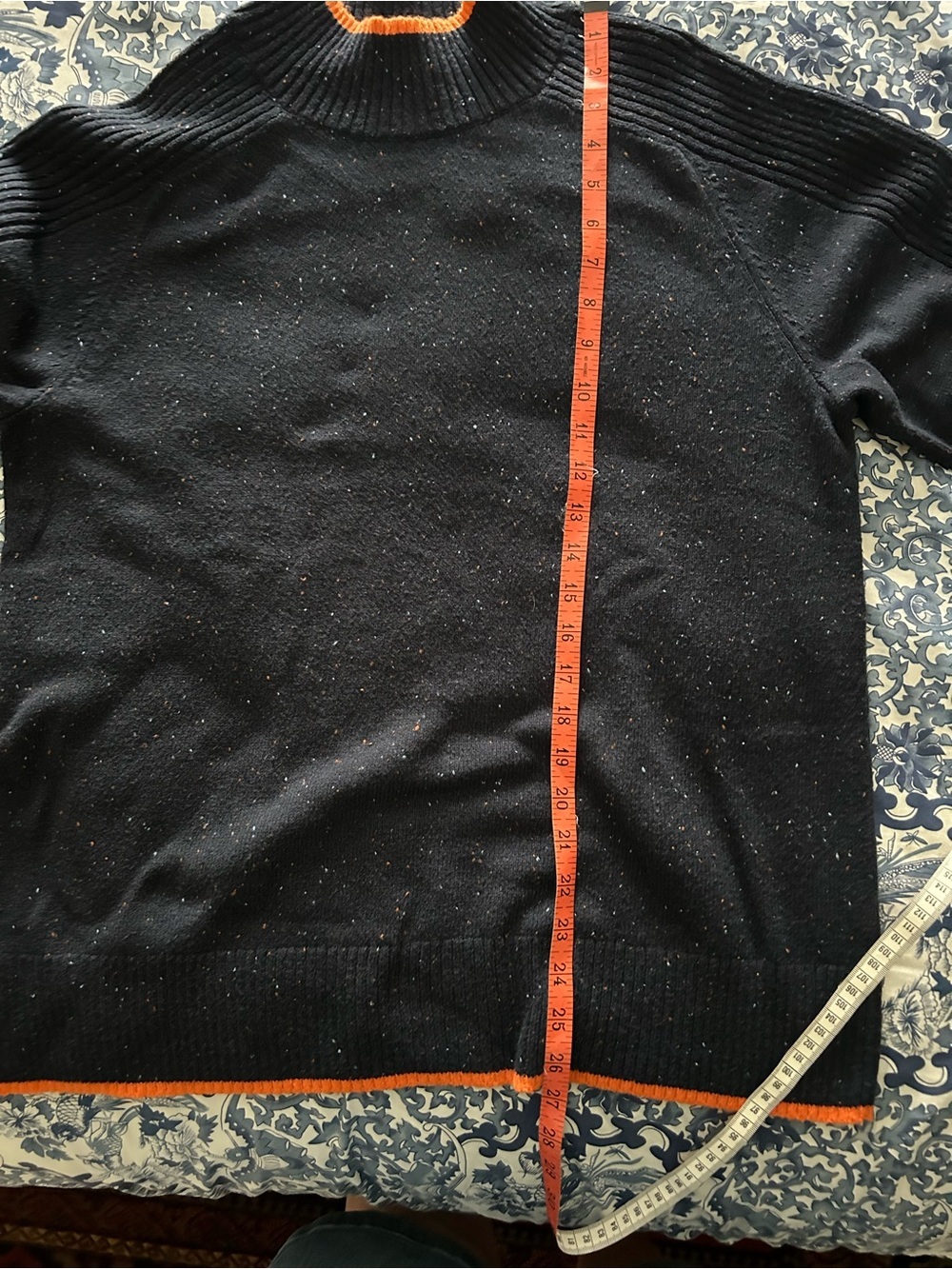 J. Jill Navy Crewneck Sweater with Orange Trim - Picture 7 of 8